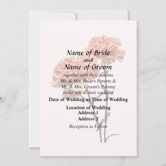 Invitation Deux oeillets rose et rose (Devant)