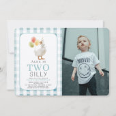 Invitation Deux oie bête bleu En vichy garçon 2e anniversaire (Devant)