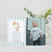 Invitation Deux oie bête bleu En vichy garçon 2e anniversaire (Debout devant)