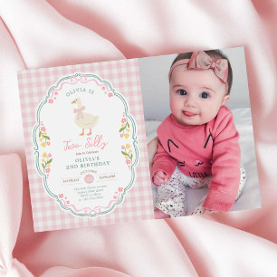 Invitation Deux oie idiote rose noeud pap Gir 2e anniversaire