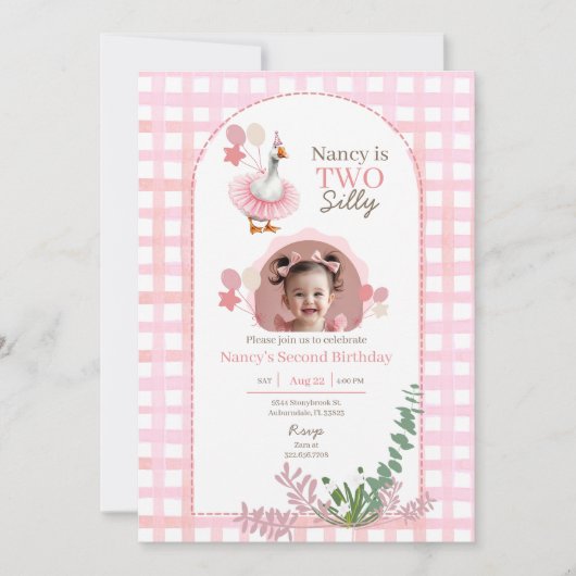 Invitation Deux oie sotte 2e anniversaire Pink Photo Invitati (Devant)
