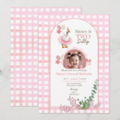 Invitation Deux oie sotte 2e anniversaire Pink Photo Invitati (Devant / Derrière)