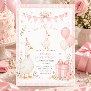 Invitation Deux oies idiotes Fleurs roses 2e anniversaire