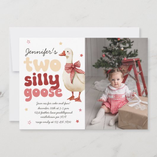 Invitation Deux oies sottes Noël Bow 2e anniversaire Photo (Devant)