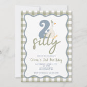 Invitation DEUX Oies soyeux bleu et vert 2e anniversaire (Devant)