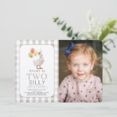 Invitation Deux oies soyeux Greige En vichy 2e anniversaire (Debout devant)