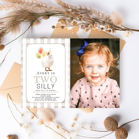 Invitation Deux oies soyeux Greige En vichy 2e anniversaire