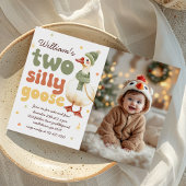 Invitation Deux oies soyeux Noël Vert 2e anniversaire Photo