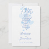 Invitation Deux oiseaux bleus ouvrent la cage à oiseaux maria (Devant)