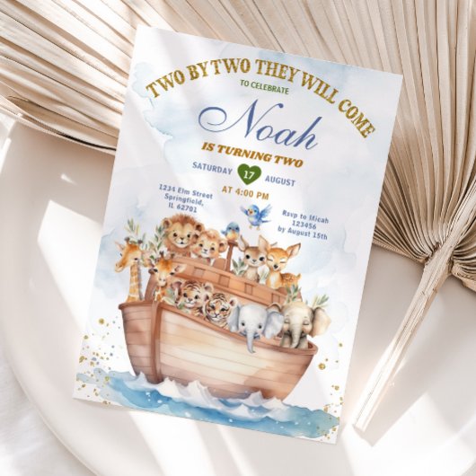 Invitation Deux par deux Noah's Ark Animal Safari 2e annivers