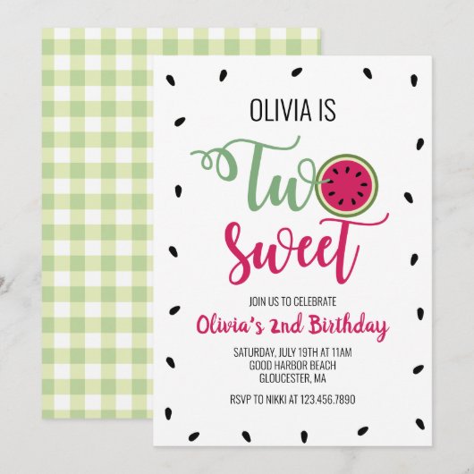 Invitation Deux pastèque sucrée 2e anniversaire (Devant / Derrière)