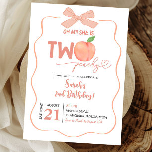Invitation Deux Pêche Été Thème Fille Deuxième Anniversaire