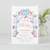 Invitation Deux petites cerises Twins Blue bow baby shower (Debout devant)
