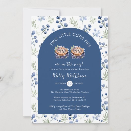 Invitation Deux Petites Cutie Pies Blueberry Baby shower (Devant)