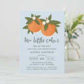 Invitation Deux Petites Cuties Orange Twin Baby shower Bleu (Debout devant)