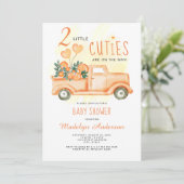 Invitation Deux petites cuties Orange Twins Baby shower (Debout devant)