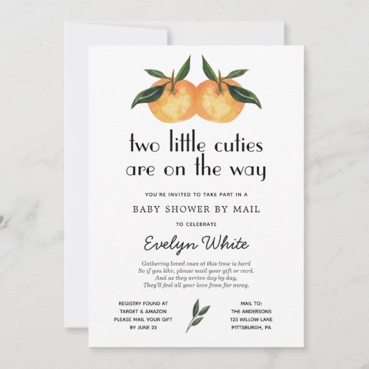 Invitation Deux petites cuties Twin Baby shower par courrier (Devant)