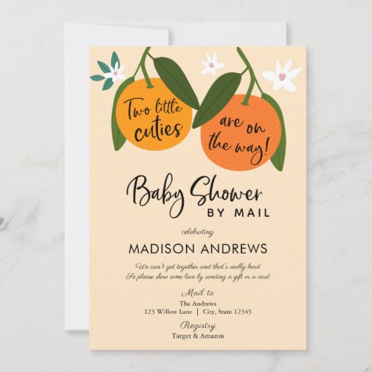 Invitation Deux petites cuties Twin Baby shower par courrier (Devant)