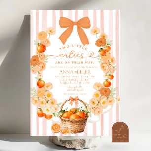 Invitation Deux petites mignonnes Baby Shower Floral Orange