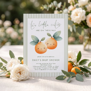 Invitation Deux petites mignonnes rayures vertes jumeaux Baby