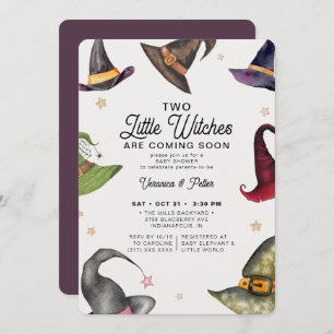 Invitation Deux Petites Sorcières Baby shower d'Halloween Twi