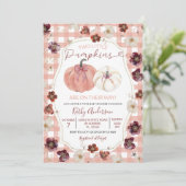 Invitation Deux Petits Baby shower Floral Rose Citrouille Twi (Debout devant)