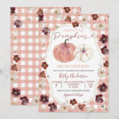 Invitation Deux Petits Baby shower Floral Rose Citrouille Twi (Devant / Derrière)
