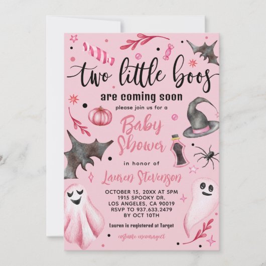 Invitation Deux petits Baby showers d'Halloween Boos (Devant)