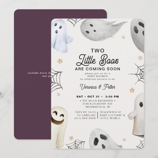 Invitation Deux Petits Boos Fille Jumeaux Baby shower Hallowe (Devant / Derrière)