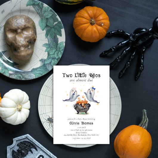 Invitation Deux petits Boos Ghost Halloween Twins Baby shower