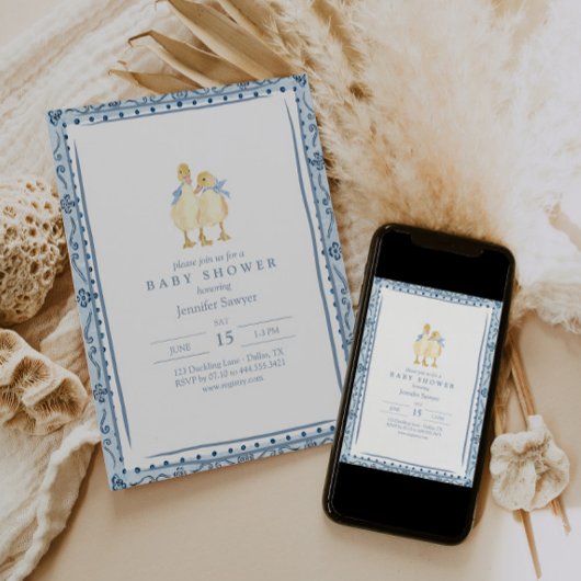 Invitation Deux Petits Canetons Classique Garçons Jumeaux Bab