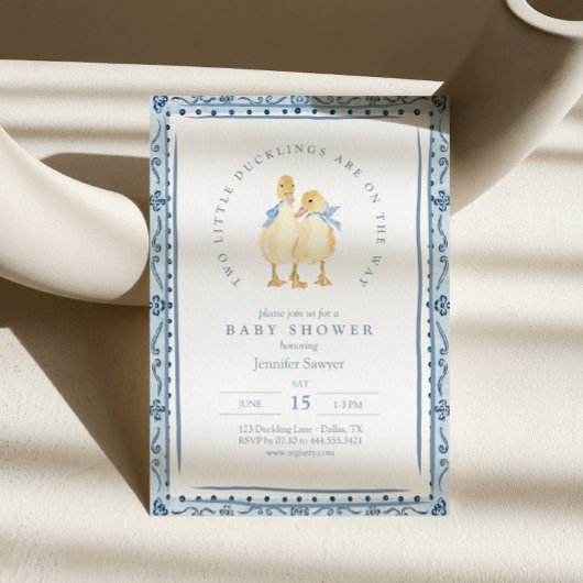 Invitation Deux Petits Canetons Classique Garçons Jumeaux Bab