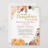 Invitation Deux Petits Citrouille Autumn Twin Girl Baby showe (Devant)