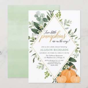 Invitation Deux petits citrouille  baby shower jumeaux automn