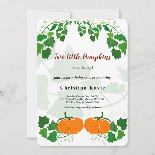 Invitation Deux Petits Citrouilles (Devant)