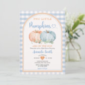 Invitation Deux Petits Citrouilles Bleu En vichy Baby shower  (Debout devant)