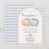 Invitation Deux Petits Citrouilles Bleu En vichy Baby shower  (Devant / Derrière)