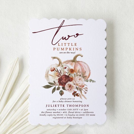 Invitation Deux Petits Citrouilles Fleur d'automne Baby showe