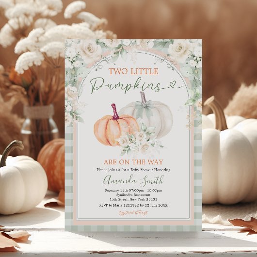Invitation Deux Petits Citrouilles Sage Vert & Baby shower Or