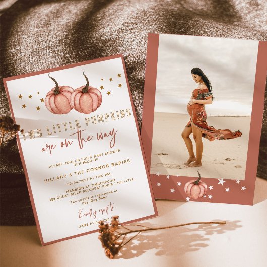 Invitation Deux Petits Citrouilles sont en route TWIN Baby sh