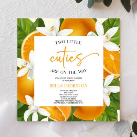 Invitation Deux Petits Cuties Twins Orange Baby shower