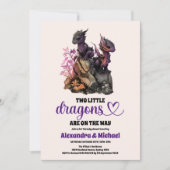 Invitation Deux petits dragons jumeaux baby shower (Devant)