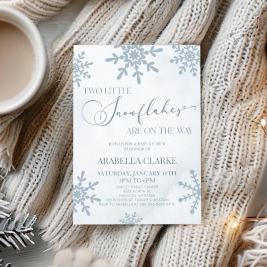 Invitation Deux petits flocons de neige Baby shower jumeaux d