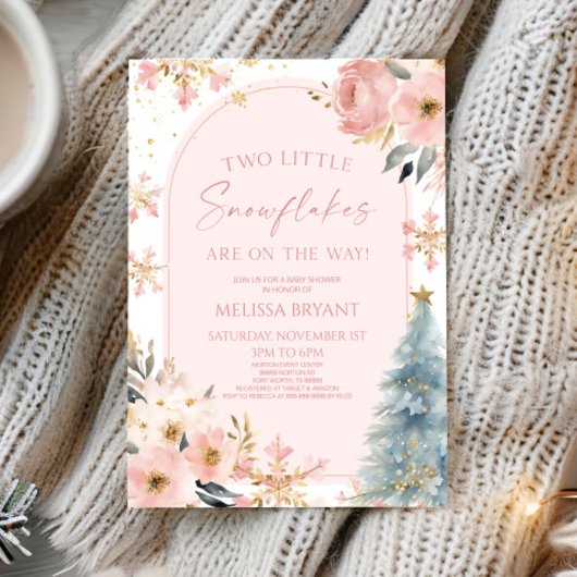 Invitation Deux petits flocons de neige Baby shower jumeaux d