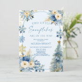 Invitation Deux Petits Flocons Jumeaux de l'Hiver Baby Shower (Debout devant)