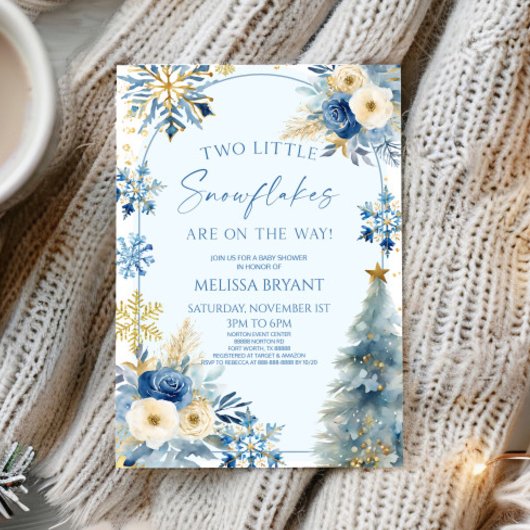 Invitation Deux Petits Flocons Jumeaux de l'Hiver Baby Shower