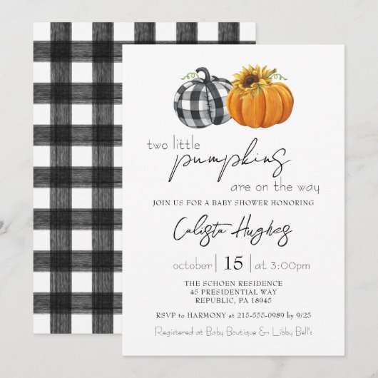 Invitation Deux Petits Jumeaux De Tournesol Citrouille Baby s (Devant / Derrière)