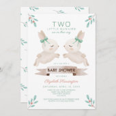 Invitation Deux petits lapins Bunny Baby shower jumeau (Devant / Derrière)