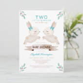 Invitation Deux petits lapins Bunny Twin Boys Baby shower (Debout devant)