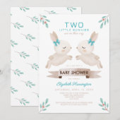 Invitation Deux petits lapins Bunny Twin Boys Baby shower (Devant / Derrière)